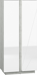 LAMIA 01 - Šatní skříň 2D, lamino, beton stříbrný, bílá lesk (ML) (LUMENS01=2BALÍKY) (K150)