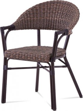 Zahradní židle, hnědý umělý ratan, kov, hnědočerný lak AZC-120 BR