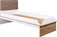 Dětská postel WOODY 90x200 s čalouněným čelem, bílá/dub kraft zlatý