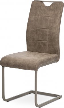 Pohupovací jídelní židle DCL-412 LAN3, lanýžová látka v dekoru vintage kůže, bílé prošití/kov
