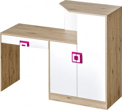 Dětský psací stůl NIKO 11 s komodou, dub jasný/bílá/růžová