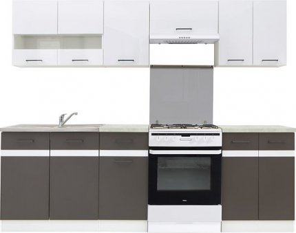 Kuchyňská linka JUNONA 240 cm (BŠW-Beton) šedý wolfram/bílý lesk/sklo