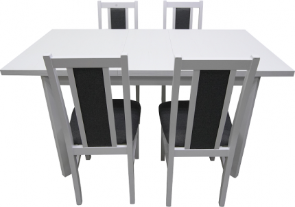 MILENIUM 1 - jídelní set stůl+4 židle (Max 5P+Boss 14 ) bílá (borovice andersen)/ NOVÁ látka tmavě šedá 2B-Soro 97)- kolekce "DRE" (DM) (K150)
