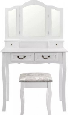 Toaletní stolek s taburetem, bílá / stříbrná, REGINA