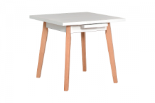 OSTENA 1L (OSLO 1L) jídelní stůl čtverec rozkládací - lamino deska+sokl Bílá (bílá borovice anderson) / nohy Buk přírodní - kolekce "DRE" (K150-E)