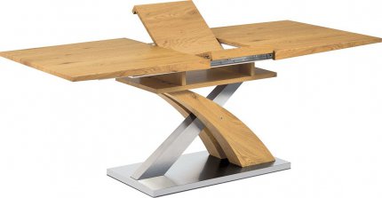 Jídelní stůl rozkládací 160+40x90 cm, MDF dekor dub, broušený nerez + MDF dekor dub HT-718 OAK