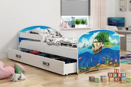 Dětská postel Hubert 80x160 s úložným prostorem, bílá/piráti