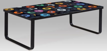 Konferenční stolek CT-1010 GRA, 105x55x32 cm, sklo s potiskem "LP"/černá 