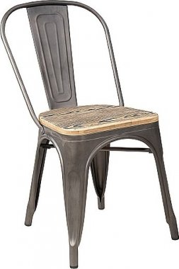 Jídelní kovová židle LOFT grafit/ořech