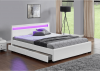 Čalouněná postel CLARETA 160x200, s úložným prostorem a RGB LED osvětlením, bílá