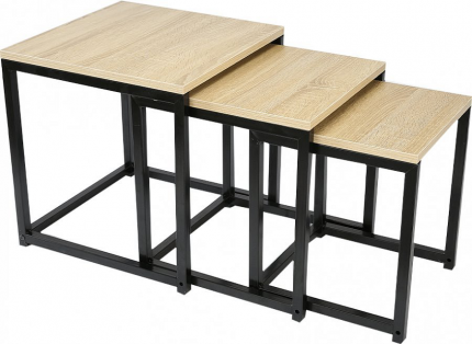 Konferenční stolek KASTLER NEW TYP 3, set 3 kusů, dub sonoma/černý kov