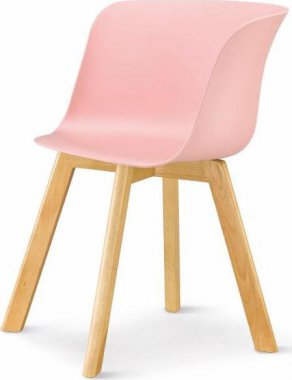 Židle, plast + dřevo buk, růžová, LEVIN