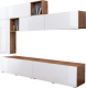 Obývací stěna, bílá extra vysoký lesk HG/dub wotan, MIRALDA