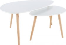 Oválný konferenční stolek FOLKO NEW set 2 kusů, bílá/buk