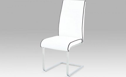 Pohupovací jídelní židle B989 WT1, ekokůže bílá s černou paspulí/chrom