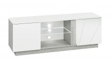 Televizní stolek RUBENS s LED osvětlením, beton šedý/bílá lesk