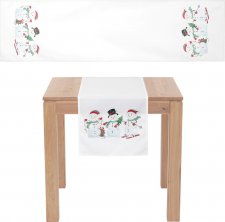 Běhoun s vánočním motivem - sněhuláci, 40x150 cm,100 % polyester. UBR077-2