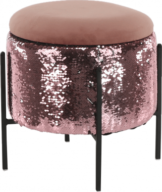 Čalouněný taburet TOMIA, růžová/růžové flitry/černý kov