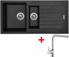 Sinks dřez s odkapem a miskou PERFECTO 1000.1 Pureblack + baterie ELKA - PE100126ELCL
