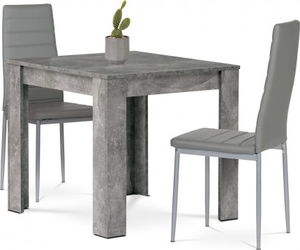 Jídelní set 1+2, stůl 80x80 cm, MDF, dekor beton, židle potah šedá ekokůže, kov, šedý lak PLUTO