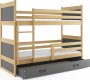 Patrová postel Riky s úložným prostorem, borovice/grafit