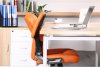 Kancelářské křeslo, ekokůže oranžová + kovová podstava + plastové područky, GARED