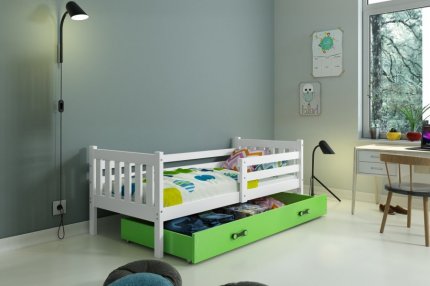 Dětská postel Carlo 80x190 s úložným prostorem, bílá/zelená