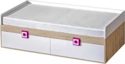 Dětská postel NIKO 14, 90x200 s úložným prostorem, dub jasný/bílá/růžová