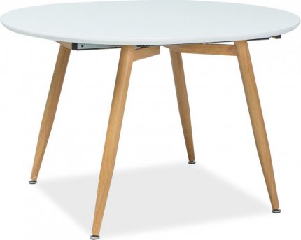 Rozkládací jídelní stůl AVON 120x100, oválný, bílá/dub