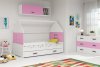 Dětská postel Dominik 80x160 s úložným prostorem, domeček, bílá/růžová