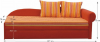Rozkládací pohovka AGA D, s úložným prostorem, pravá, oranžová/proužkovaný vzor