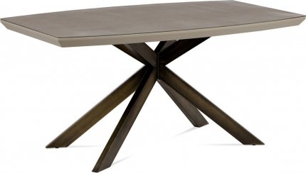 Jídelní stůl 160x95 cm, mat lanýž / sklo dekor kámen / broušený kov antik HT-690 LAN