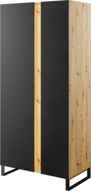 Šatní skříň LAKO 01 s LED osvětlením, 2-dveřová, dub evoke/černá