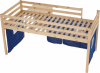 Multifunkční postel ALZENA 90x200 s PC stolem, borovicové dřevo/modrá