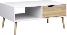 Konferenční stolek Retro 384, se zásuvkou, bílá/dub