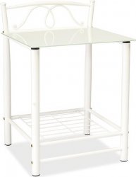 Kovový noční stolek ET-920 bílý kov/sklo