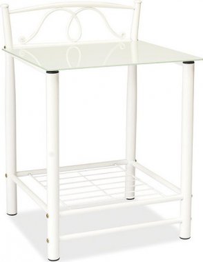 Kovový noční stolek ET-920 bílý kov/sklo