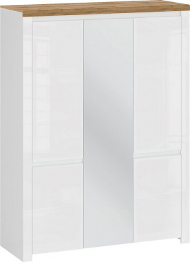 Skříň 5D se zrcadlem, bílý lesk/dub wotan, VILGO