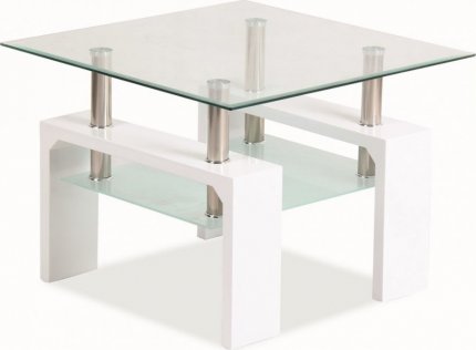 Konferenční stolek LISA D BASIC, bílá/sklo