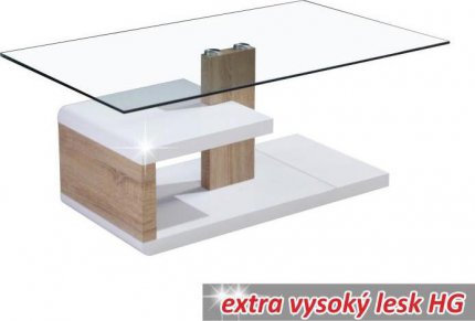 Konferenční stolek, bílá extra vysoký lesk HG / dub sonoma, LARS