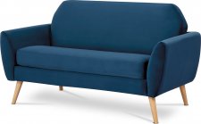 Dvoumístná sedačka, potah modrá sametová matná látka, plastové nohy, dekor buk ASB-014 BLUE