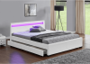 Čalouněná postel CLARETA 180x200, s úložným prostorem a RGB LED osvětlením, bílá
