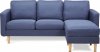 Trojmístná sedačka s mobilním taburetem, potah modrá látka, dřevěné bukové nohy ASB-017 BLUE