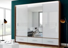 Šatní skříň ALISTE/AMSTERDAM 250L s osvětlením, bílá/zrcadlo