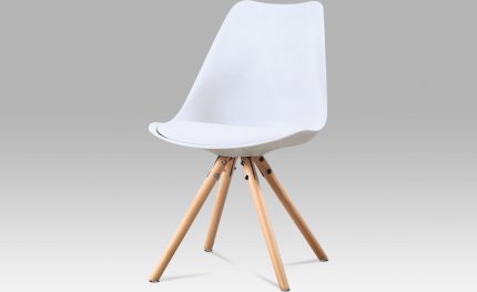 Jídelní židle, bílá plast + ekokůže, masiv buk CT-233 WT