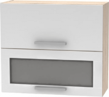 Horní kuchyňská skříňka NOVA PLUS NOPL-016-OH, 2DV, výklopná, dub sonoma/bílá/sklo