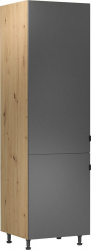 Vysoká skříň LANGEN D60ZL pro vestavnou lednici, levá, dub artisan/šedá