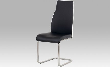Jídelní židle HC-911 BK koženka černá + bílá / broušený nerez