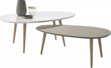 Oválný konferenční stolek DOBLO, set 2 kusů, bílá/šedá