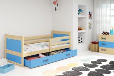 Dětská postel Riky 90x200 s úložným prostorem, borovice/modrá